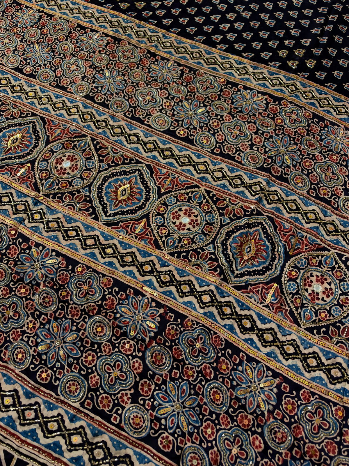 GILDED BLOOM - Pure Modal Ajrakh Hand Embroidered Saree