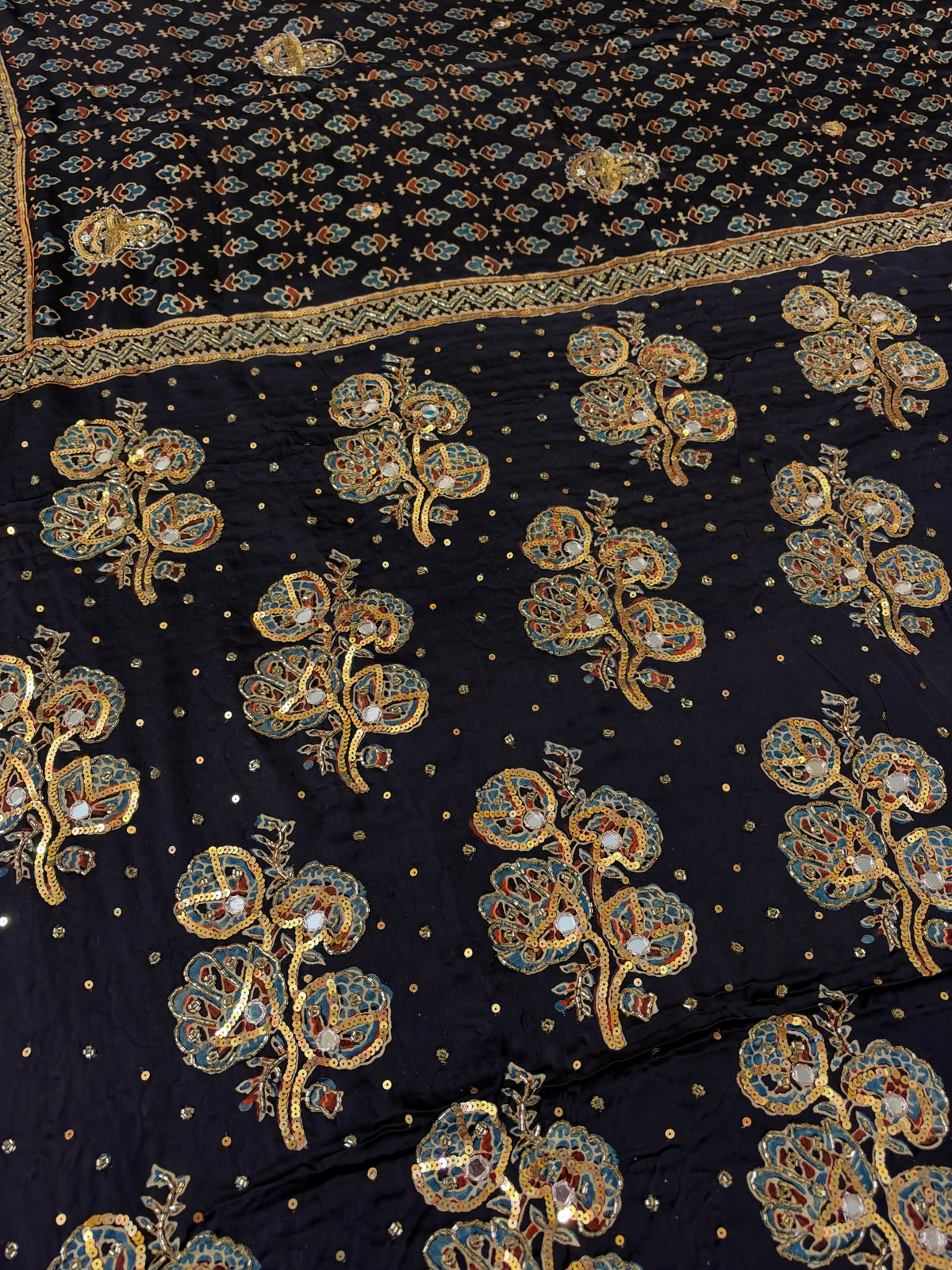DAZZLE FANTASY - Pure Modal Ajrakh Hand Embroidered Saree