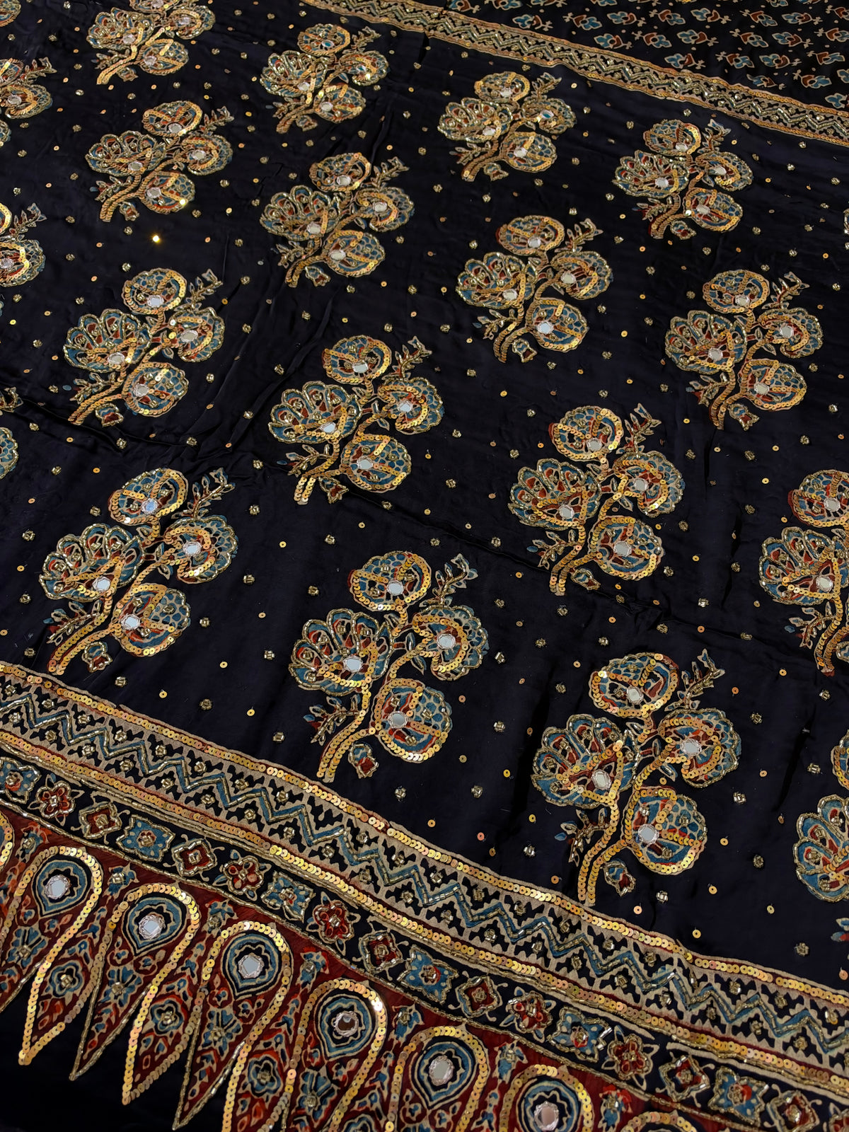 DAZZLE FANTASY - Pure Modal Ajrakh Hand Embroidered Saree