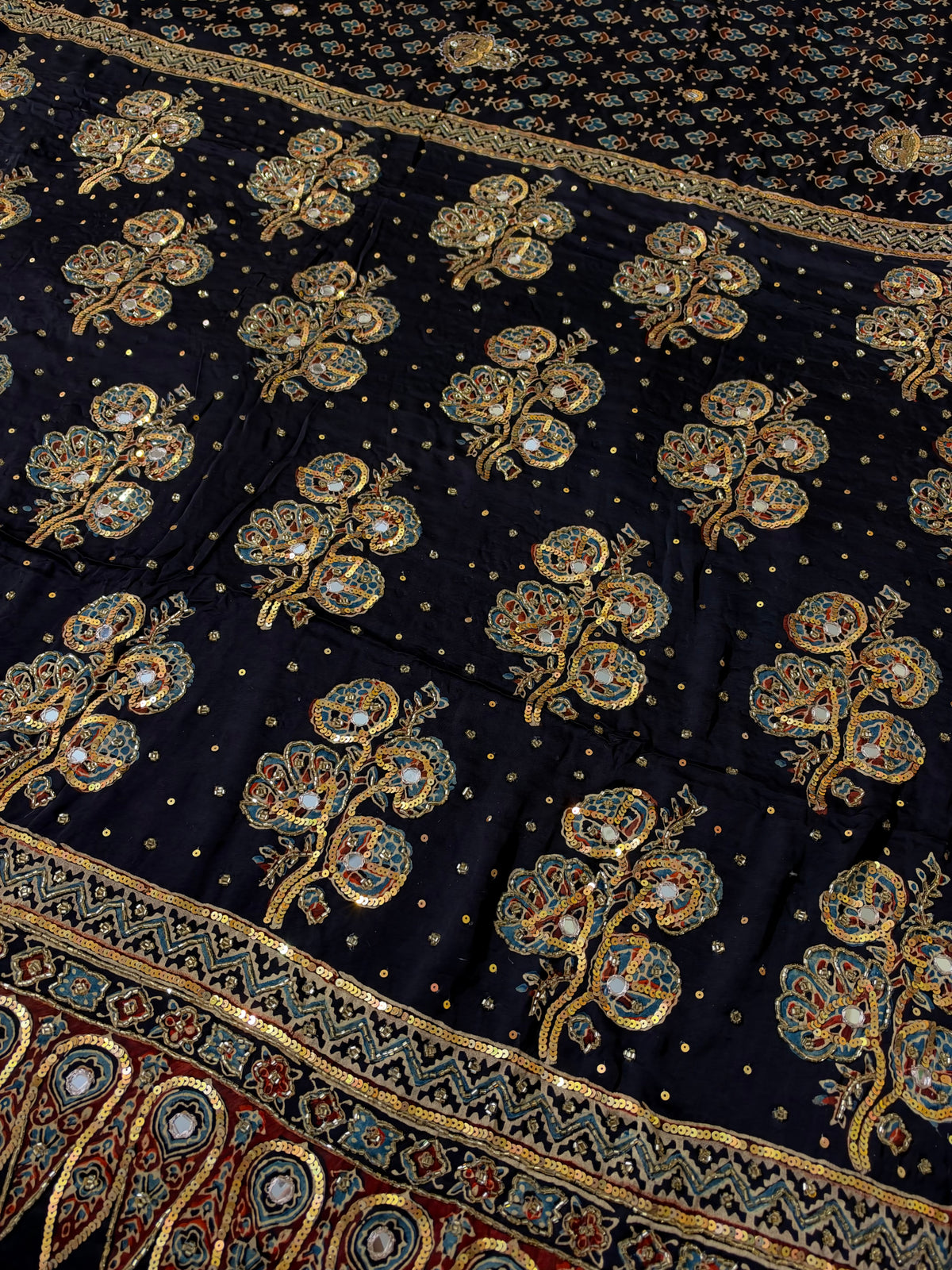 DAZZLE FANTASY - Pure Modal Ajrakh Hand Embroidered Saree