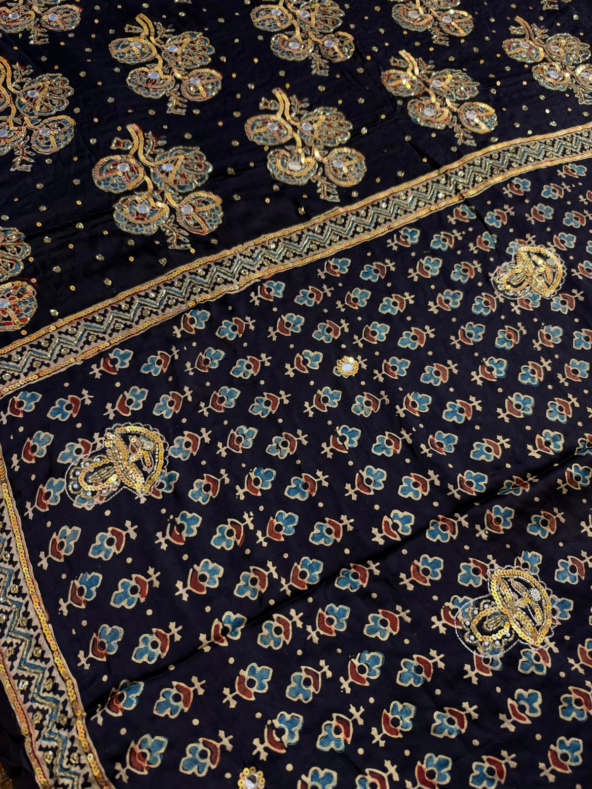 DAZZLE FANTASY - Pure Modal Ajrakh Hand Embroidered Saree