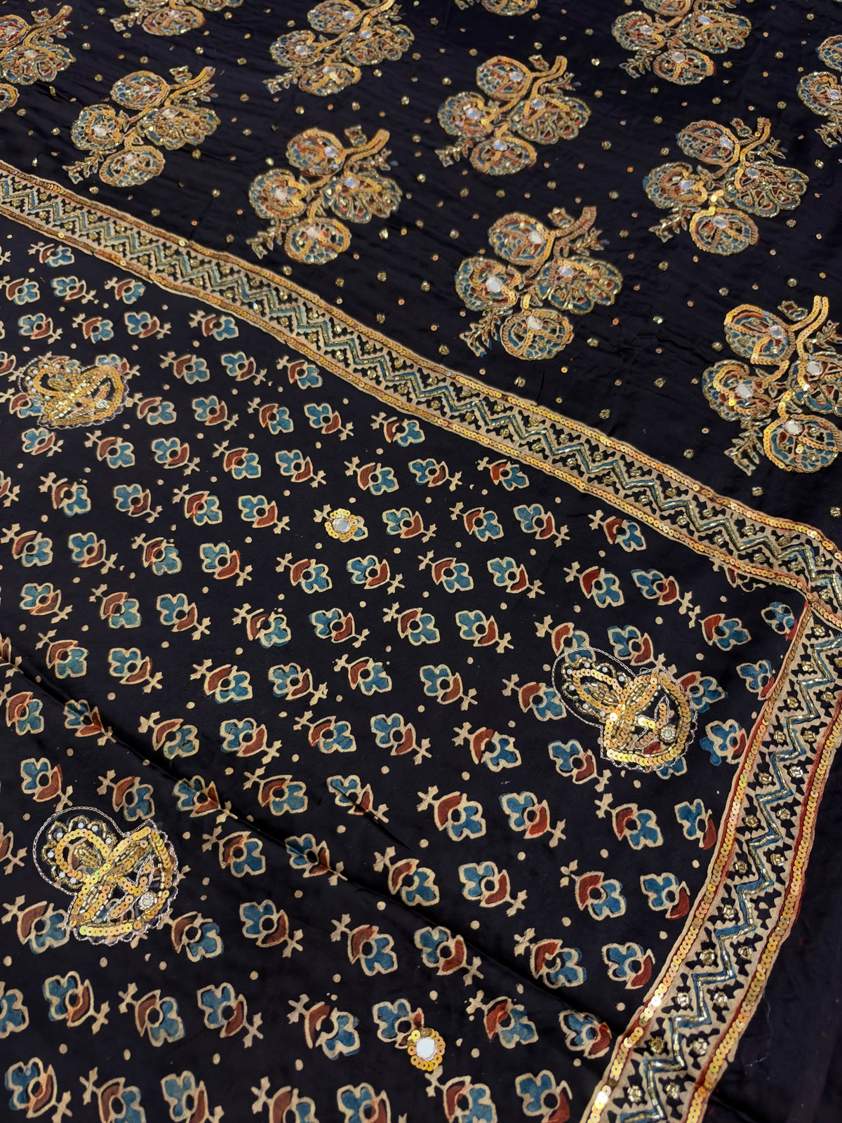 DAZZLE FANTASY - Pure Modal Ajrakh Hand Embroidered Saree
