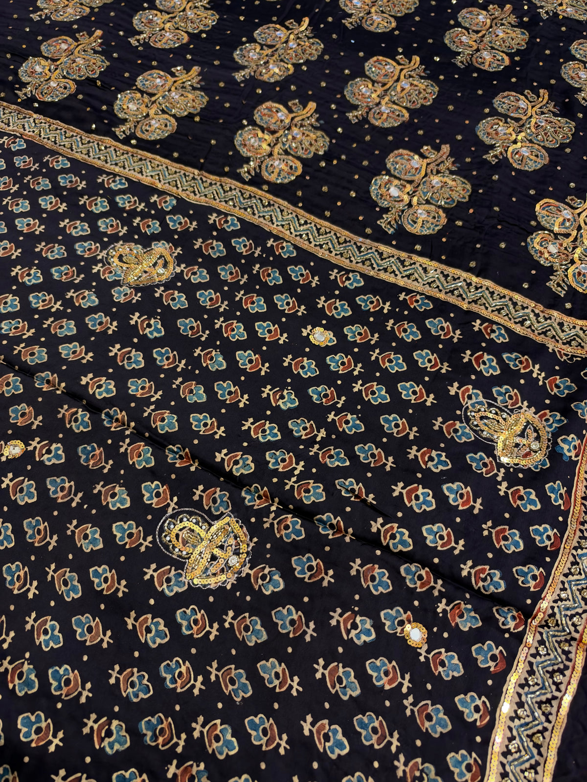 DAZZLE FANTASY - Pure Modal Ajrakh Hand Embroidered Saree