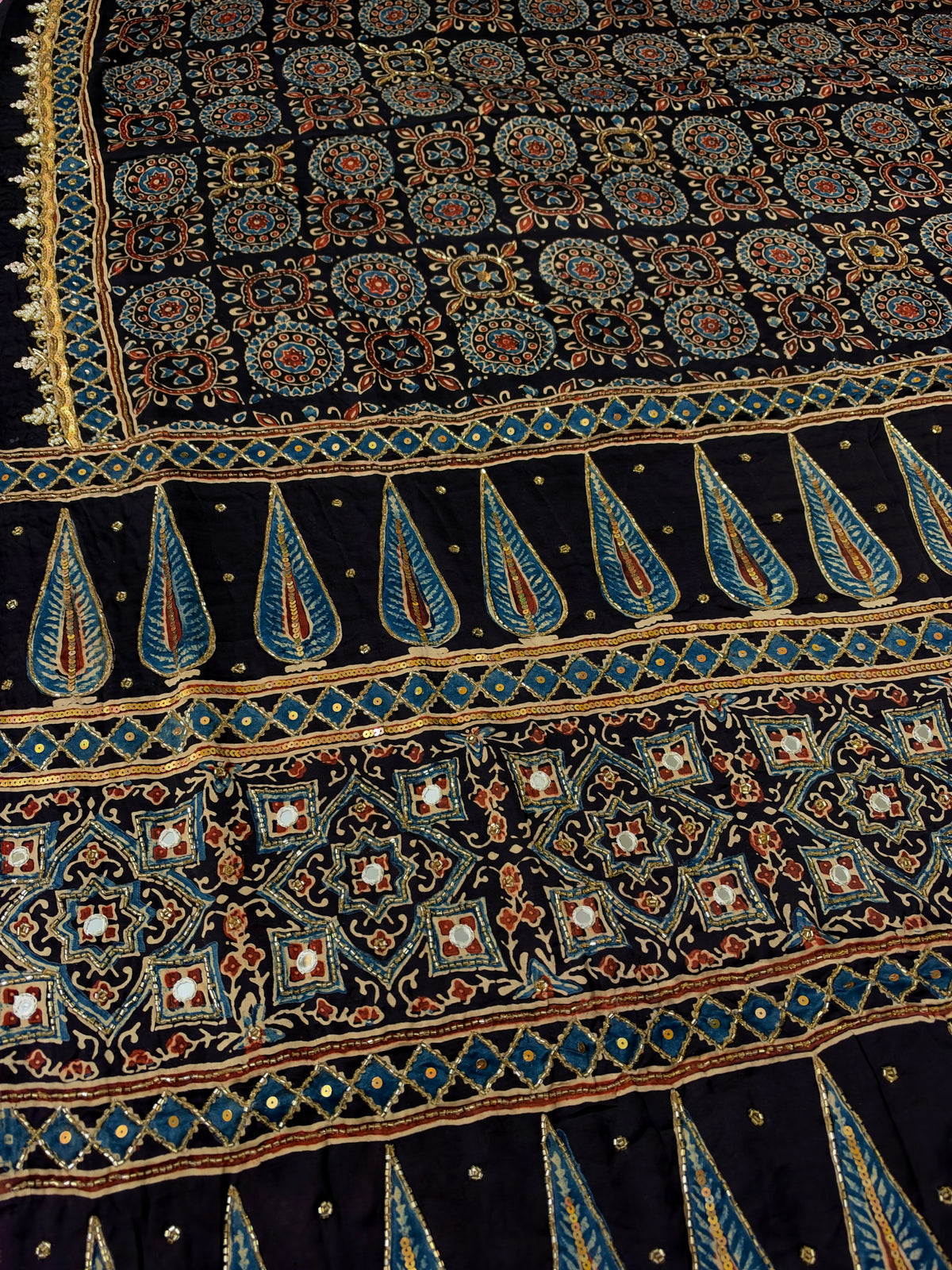 LUXE SPARKLE - Pure Modal Ajrakh Hand Embroidered Saree