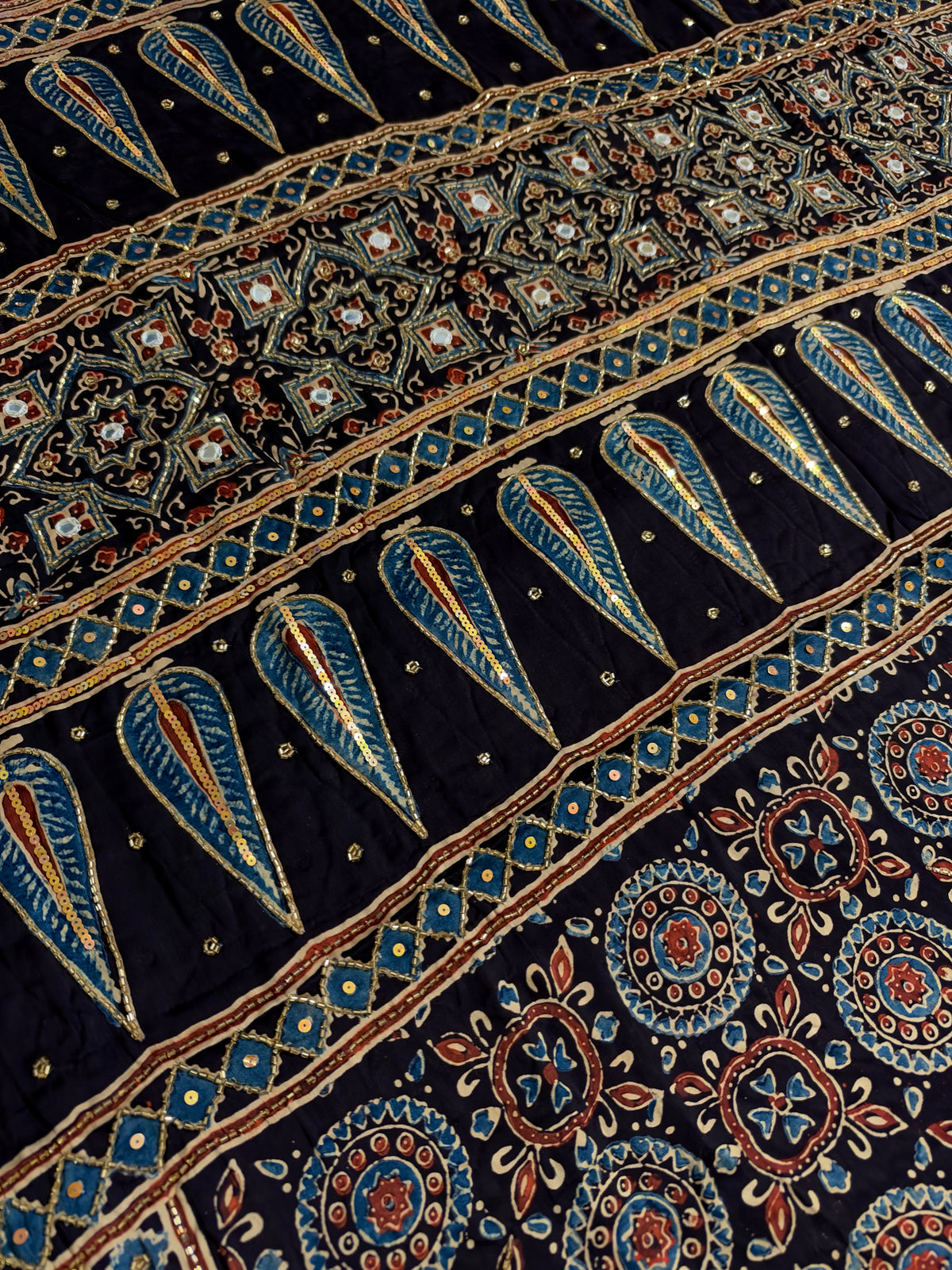 LUXE SPARKLE - Pure Modal Ajrakh Hand Embroidered Saree