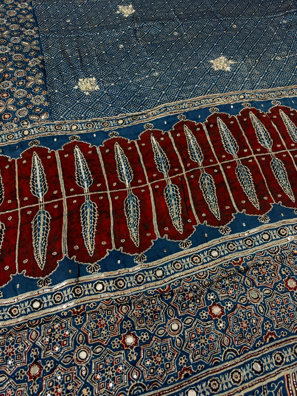 CORNFLOWER BLOOM - Pure Modal Ajrakh Hand Embroidered Saree