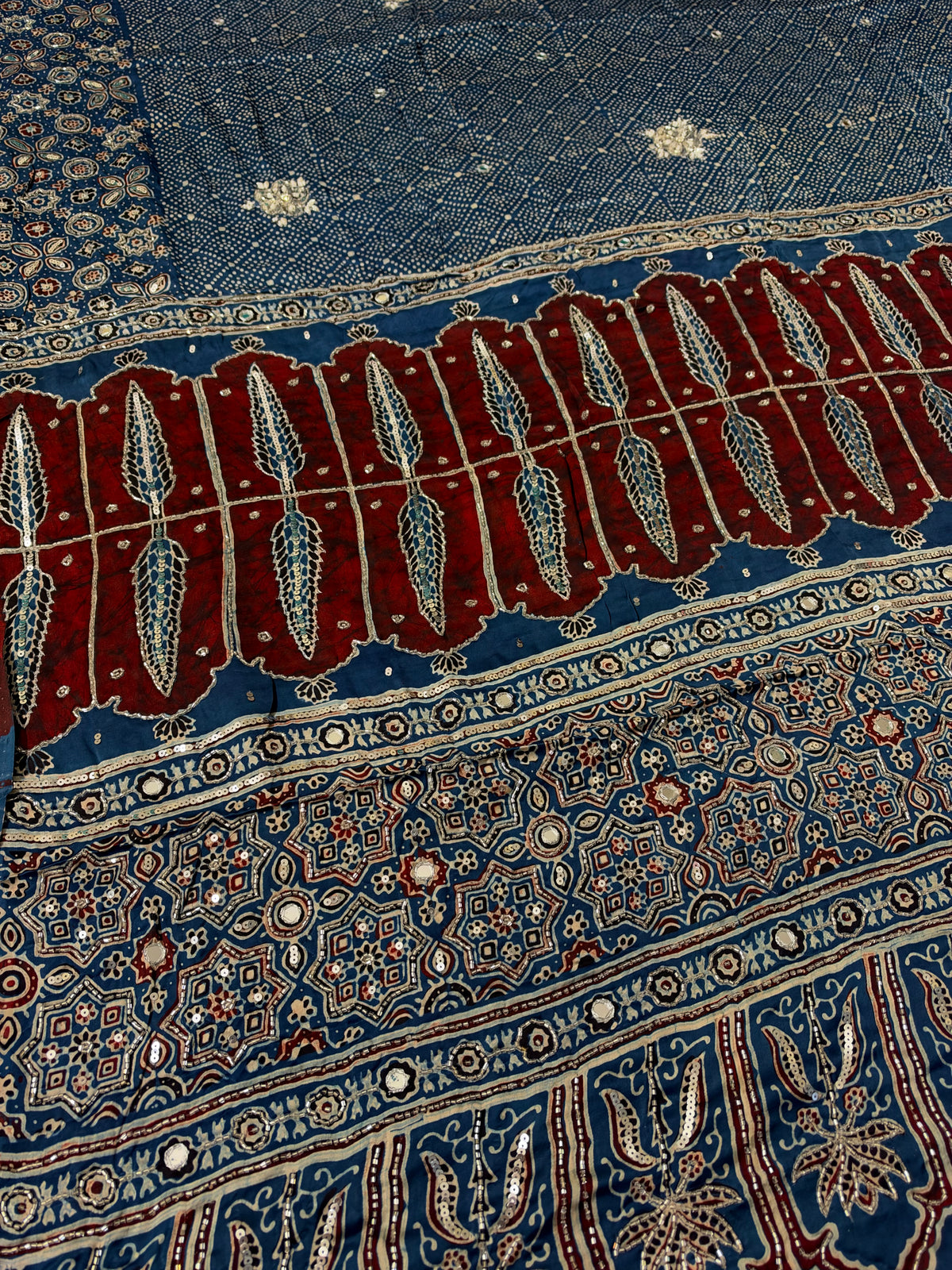 CORNFLOWER BLOOM - Pure Modal Ajrakh Hand Embroidered Saree