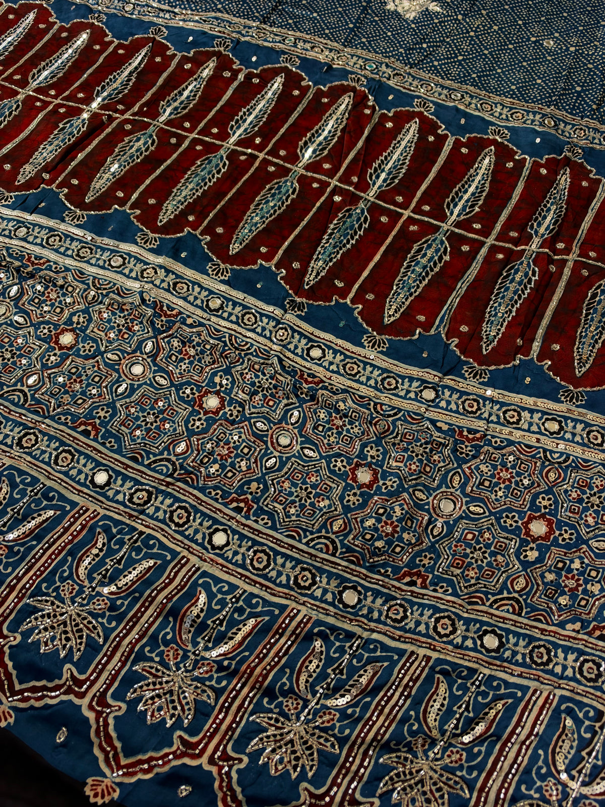 CORNFLOWER BLOOM - Pure Modal Ajrakh Hand Embroidered Saree