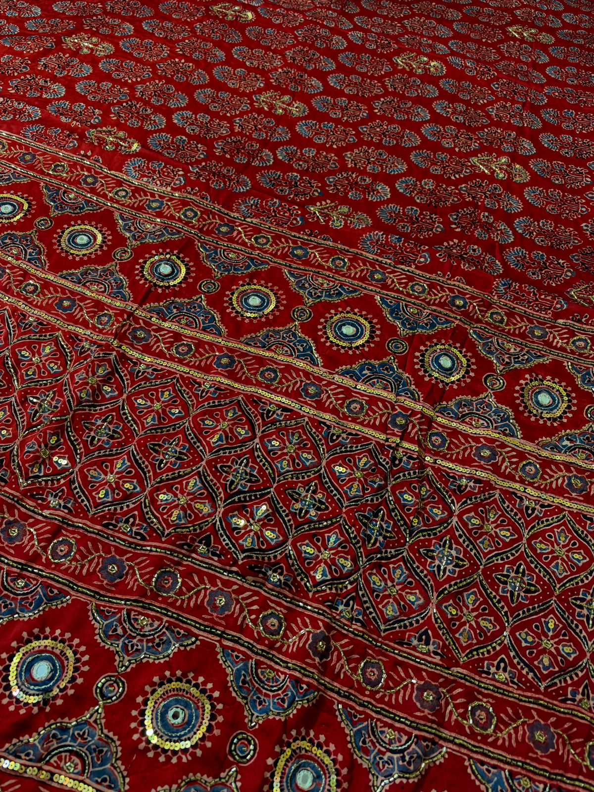 PAPRIKA BLOOM - Pure Modal Ajrakh Hand Embroidered Saree