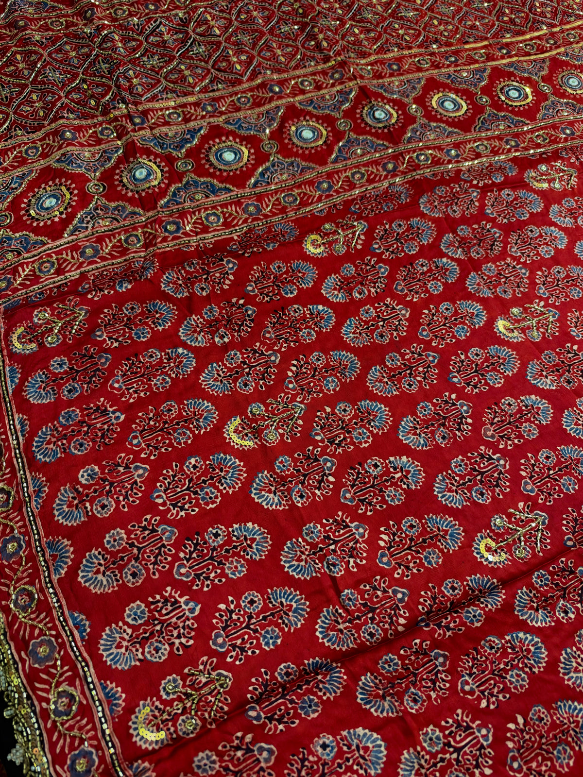 PAPRIKA BLOOM - Pure Modal Ajrakh Hand Embroidered Saree