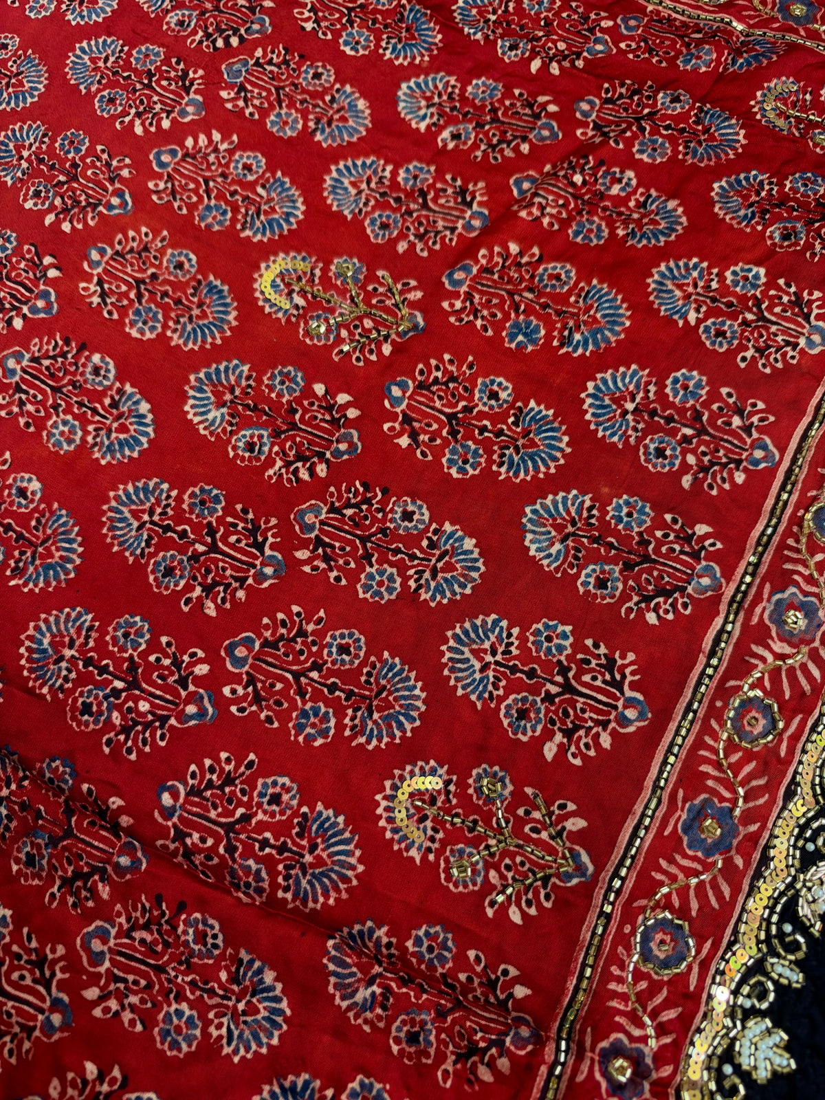 PAPRIKA BLOOM - Pure Modal Ajrakh Hand Embroidered Saree