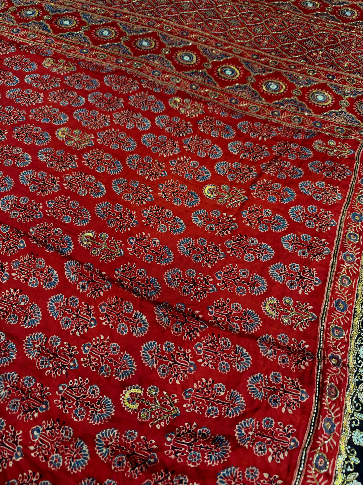 PAPRIKA BLOOM - Pure Modal Ajrakh Hand Embroidered Saree