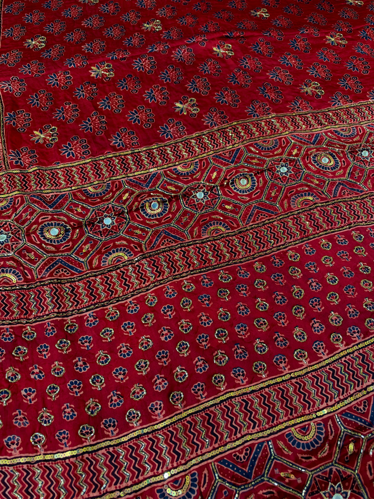 FLAME DESIRE - Pure Modal Ajrakh Hand Embroidered Saree