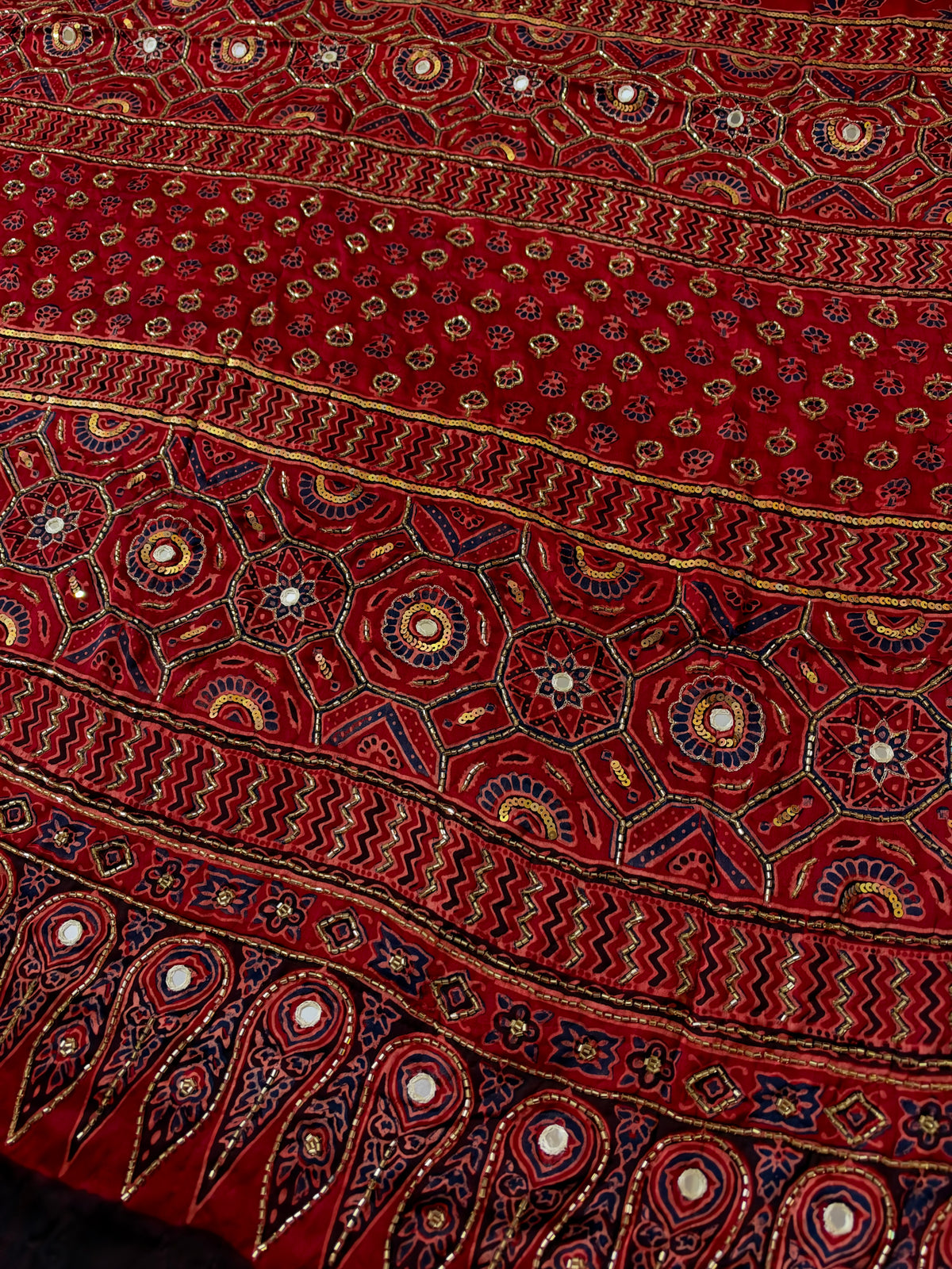 FLAME DESIRE - Pure Modal Ajrakh Hand Embroidered Saree