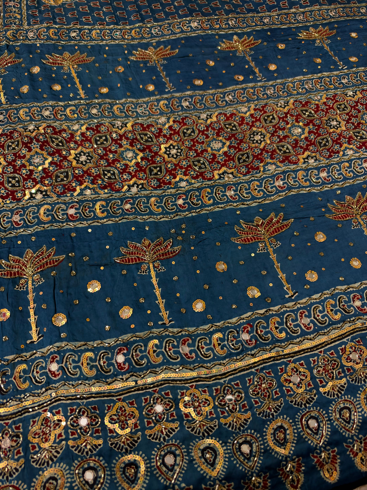 ETHEREAL BLOOM - Pure Modal Ajrakh Hand Embroidered Saree