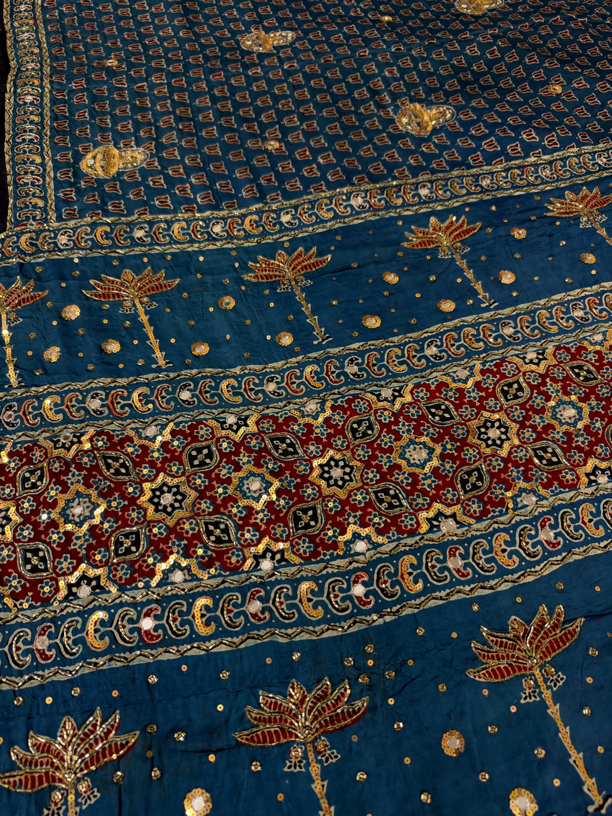 ETHEREAL BLOOM - Pure Modal Ajrakh Hand Embroidered Saree