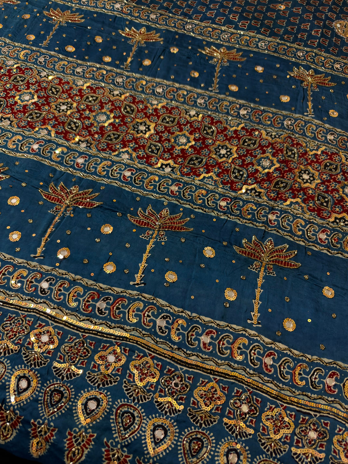 ETHEREAL BLOOM - Pure Modal Ajrakh Hand Embroidered Saree