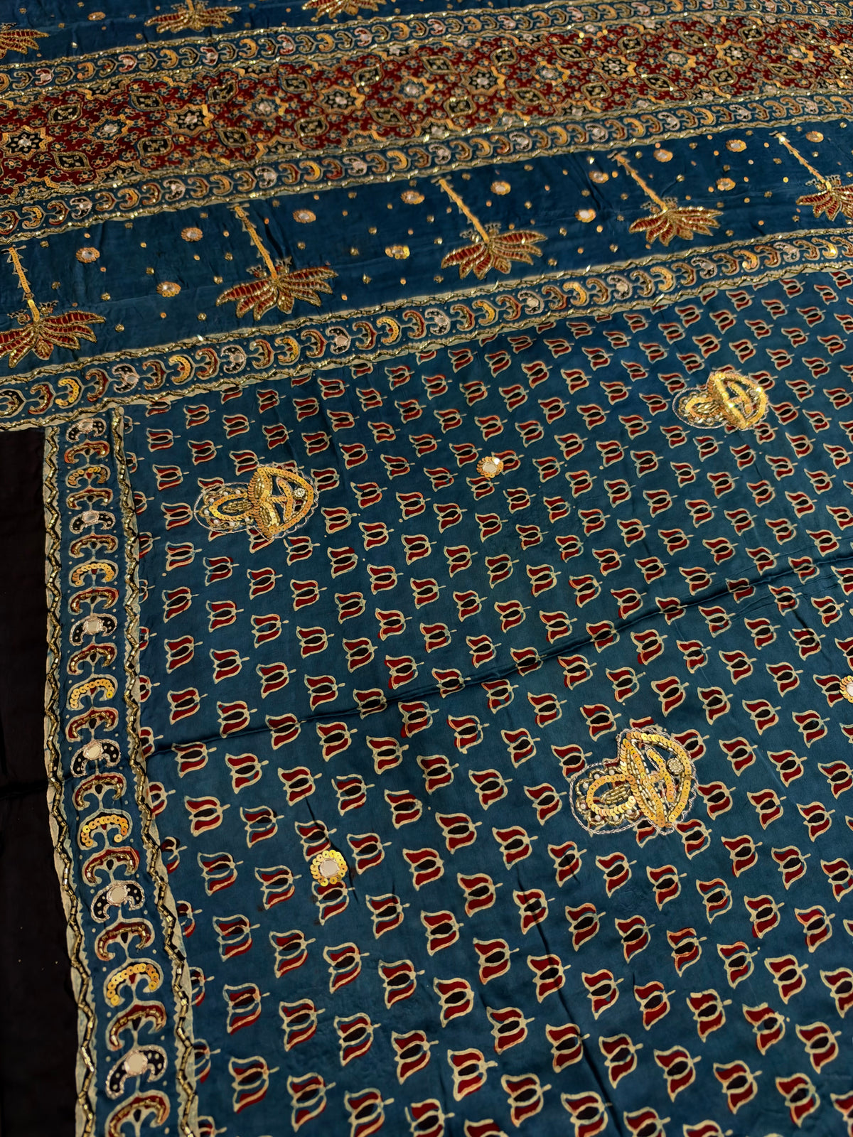 ETHEREAL BLOOM - Pure Modal Ajrakh Hand Embroidered Saree