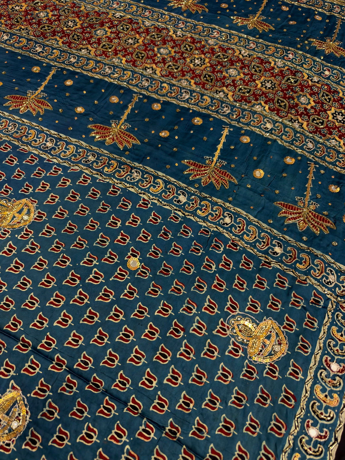 ETHEREAL BLOOM - Pure Modal Ajrakh Hand Embroidered Saree