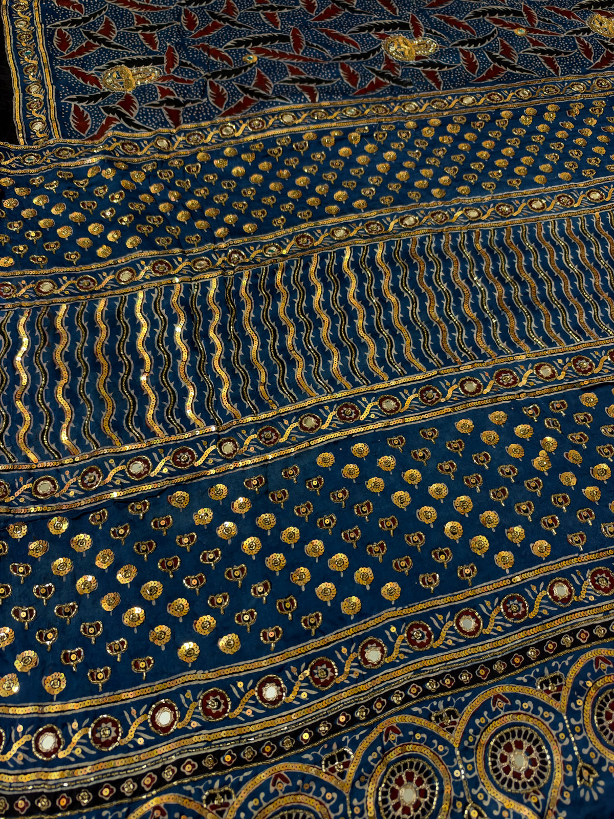 BLUEBELL GARDEN - Pure Modal Ajrakh Hand Embroidered Saree