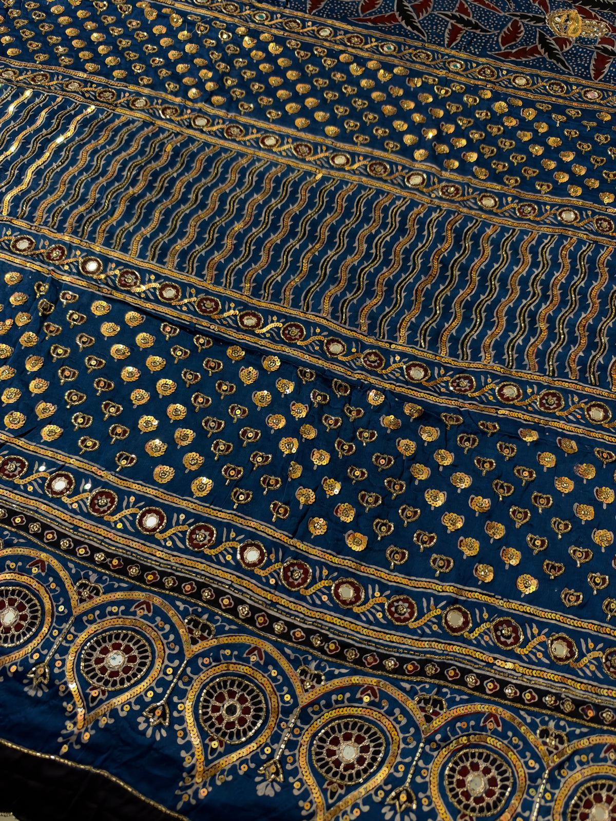 BLUEBELL GARDEN - Pure Modal Ajrakh Hand Embroidered Saree