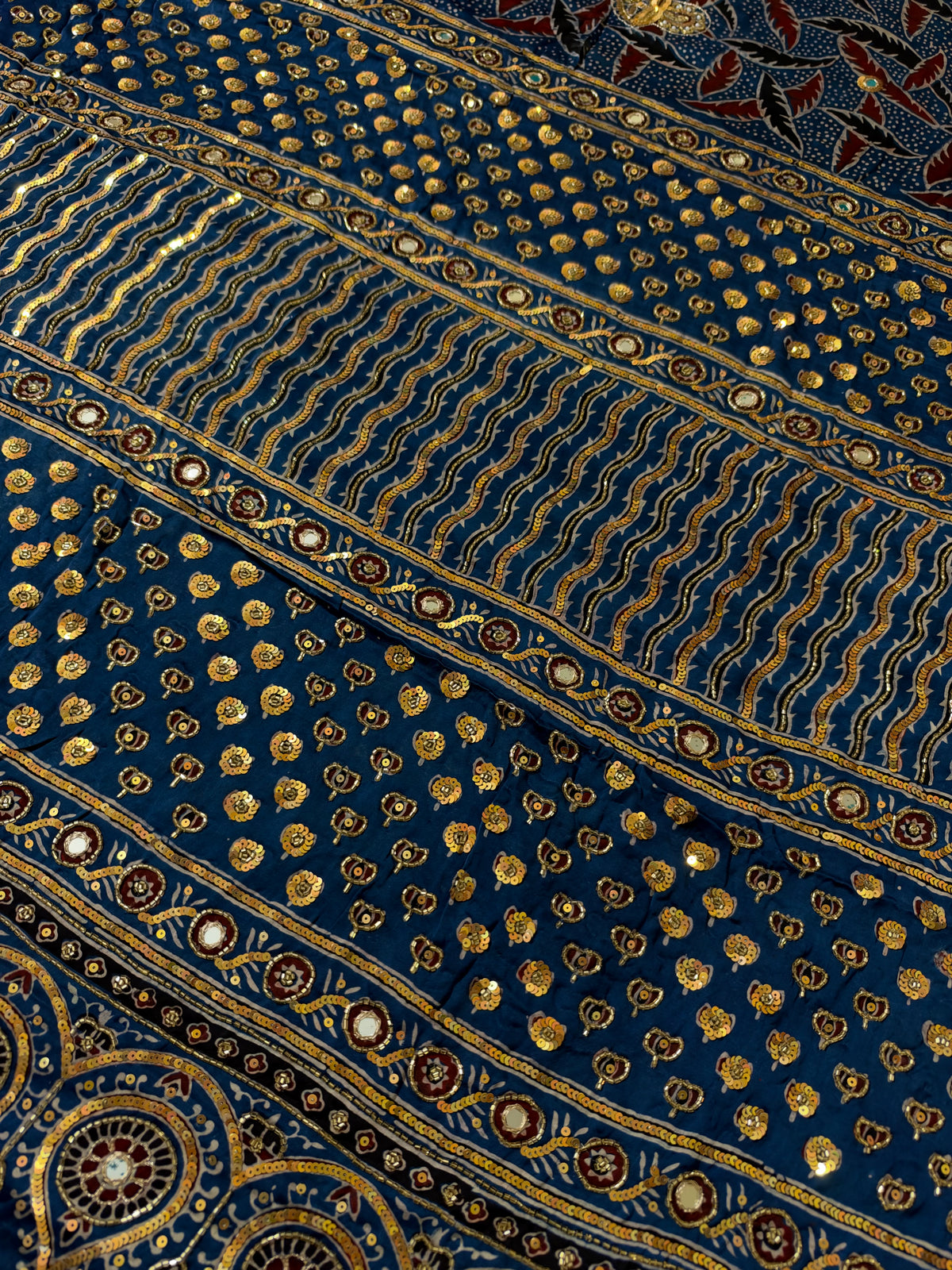 BLUEBELL GARDEN - Pure Modal Ajrakh Hand Embroidered Saree