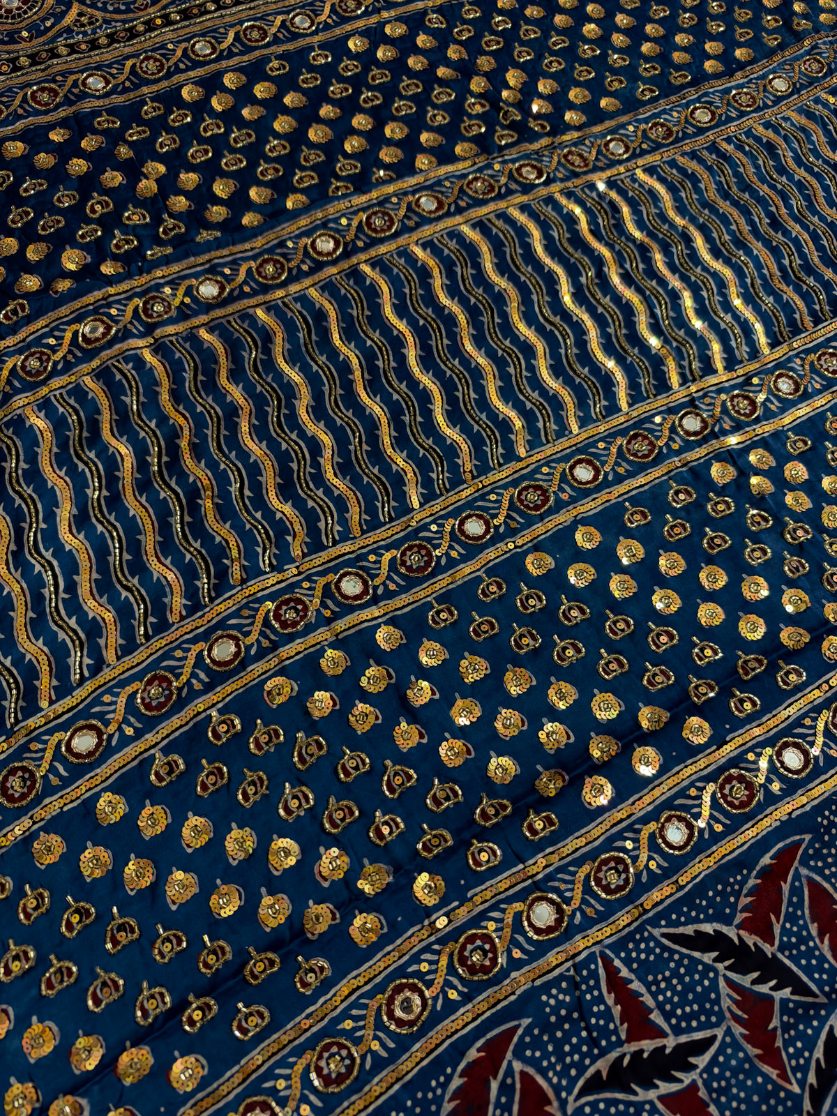 BLUEBELL GARDEN - Pure Modal Ajrakh Hand Embroidered Saree