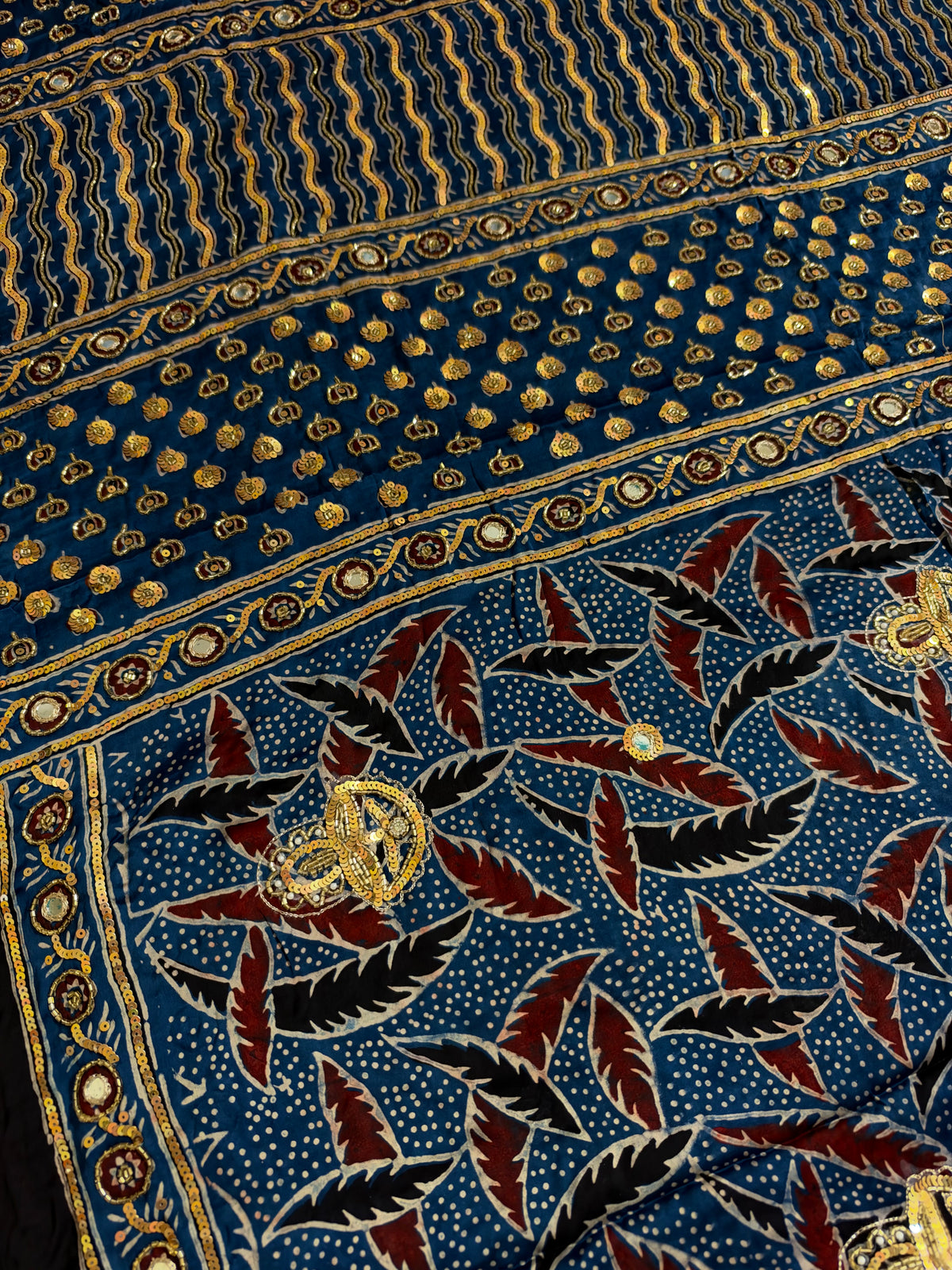 BLUEBELL GARDEN - Pure Modal Ajrakh Hand Embroidered Saree