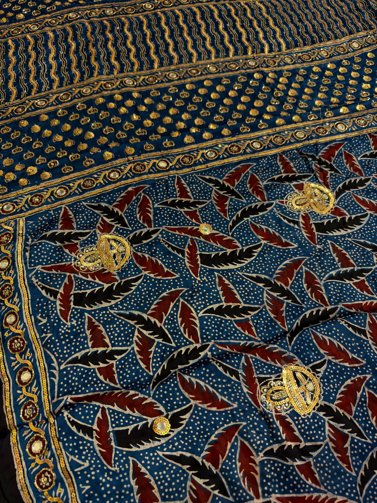 BLUEBELL GARDEN - Pure Modal Ajrakh Hand Embroidered Saree