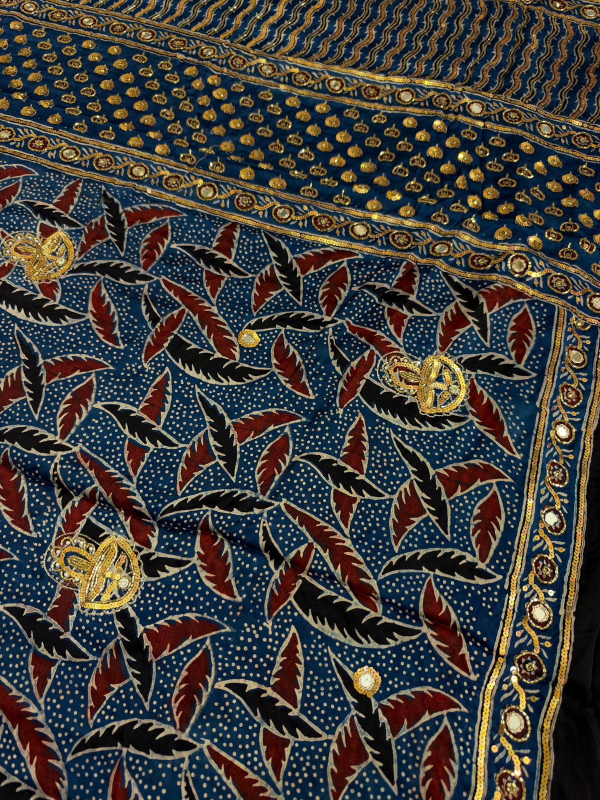 BLUEBELL GARDEN - Pure Modal Ajrakh Hand Embroidered Saree
