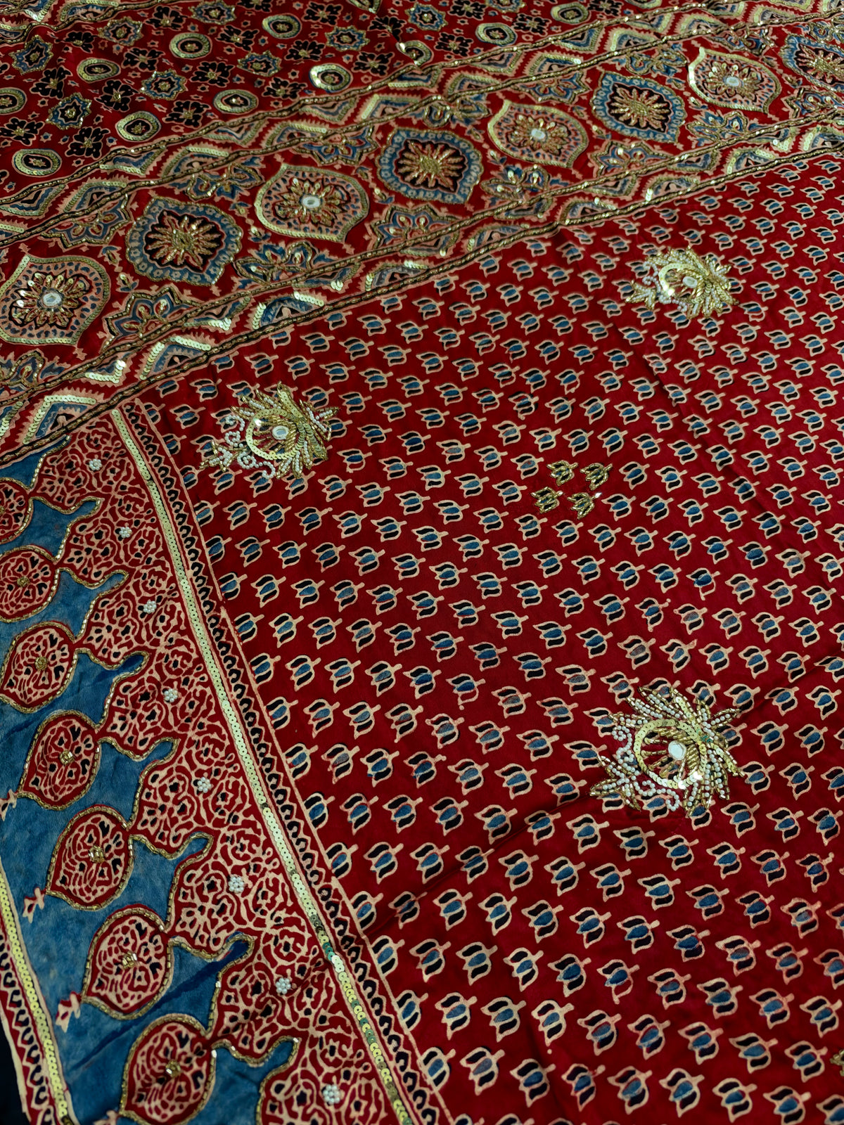 WHISPER GARDEN - Pure Modal Ajrakh Hand Embroidered Saree