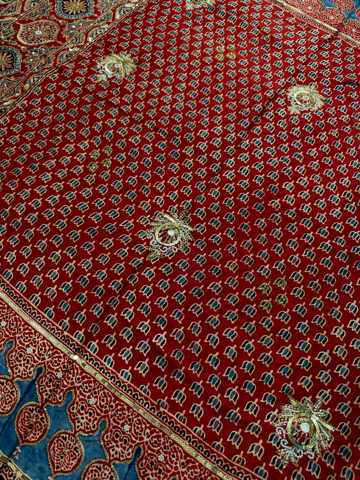 WHISPER GARDEN - Pure Modal Ajrakh Hand Embroidered Saree