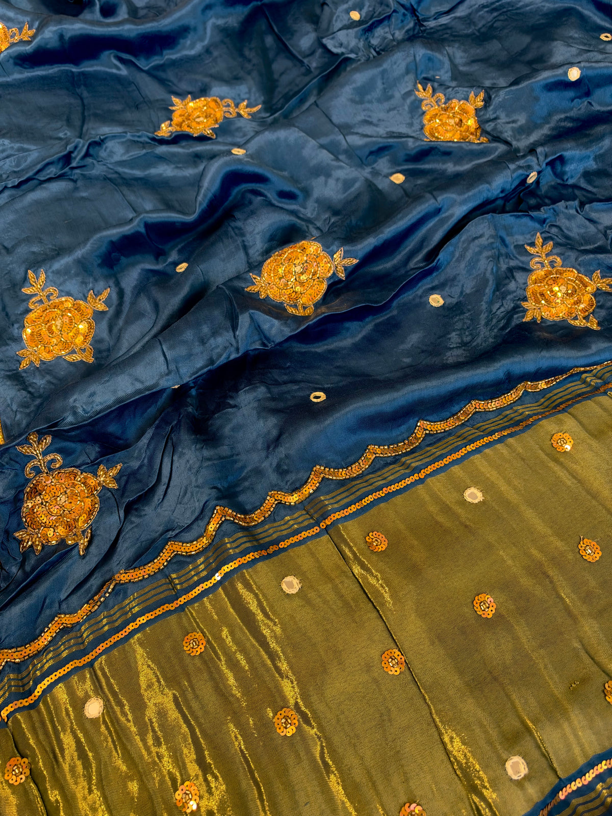 PRUSSIAN ROSE - Pure Modal Hand Embroidered Saree with Tassels