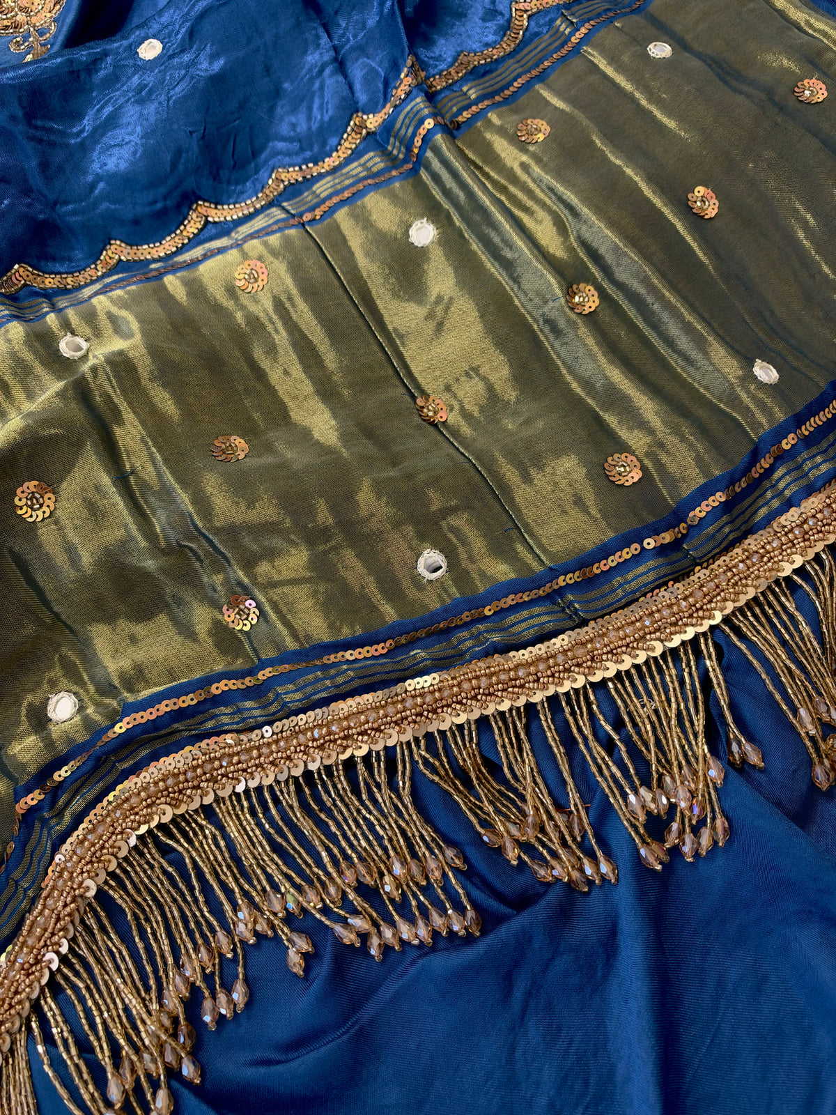 PRUSSIAN ROSE - Pure Modal Hand Embroidered Saree with Tassels