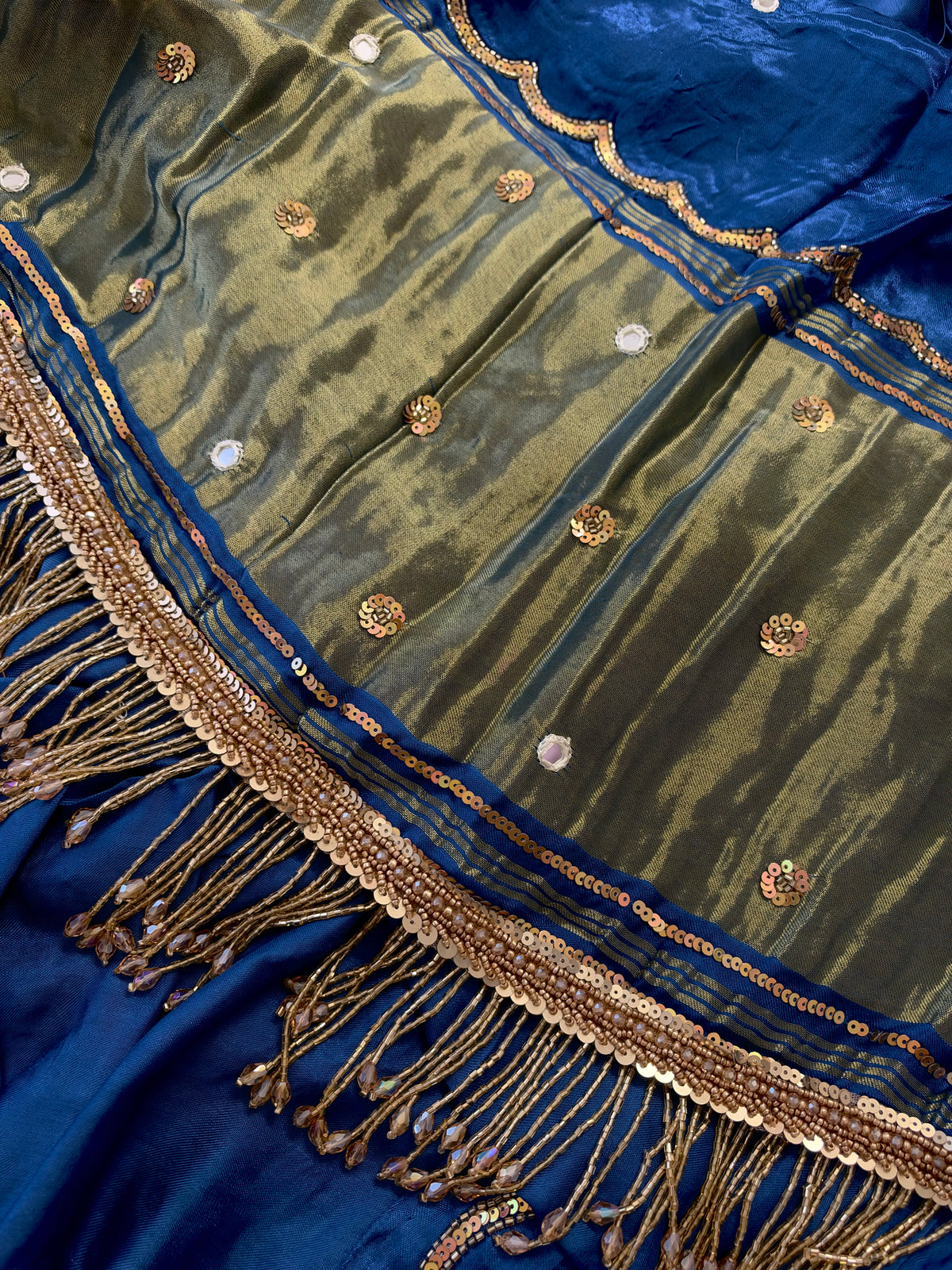 PRUSSIAN ROSE - Pure Modal Hand Embroidered Saree with Tassels