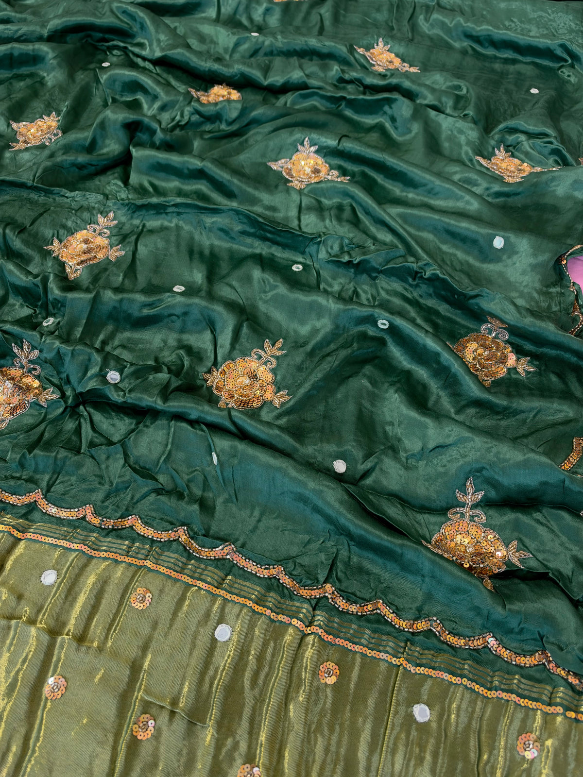 SAGE ROSE - Pure Modal Hand Embroidered Saree with Tassels
