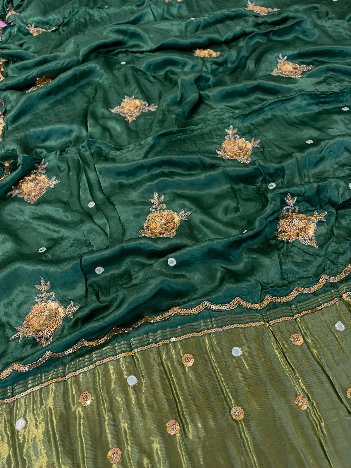 SAGE ROSE - Pure Modal Hand Embroidered Saree with Tassels