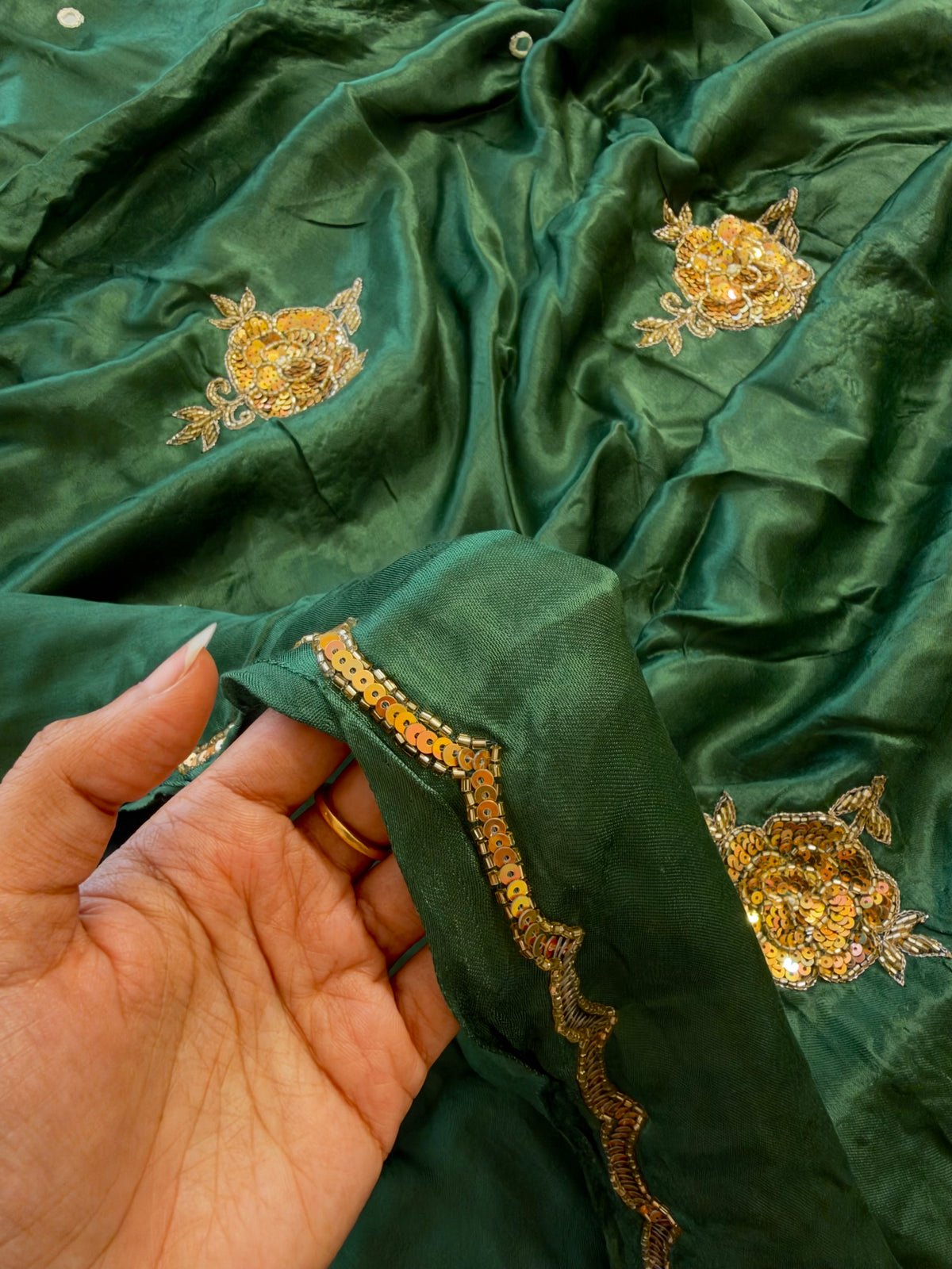 SAGE ROSE - Pure Modal Hand Embroidered Saree with Tassels
