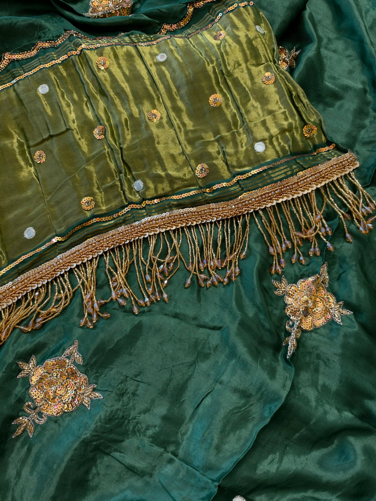 SAGE ROSE - Pure Modal Hand Embroidered Saree with Tassels