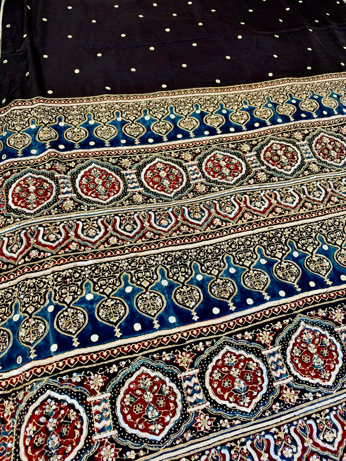 ONYX STARDUST - Pure Modal Ajrakh Hand Embroidered Saree