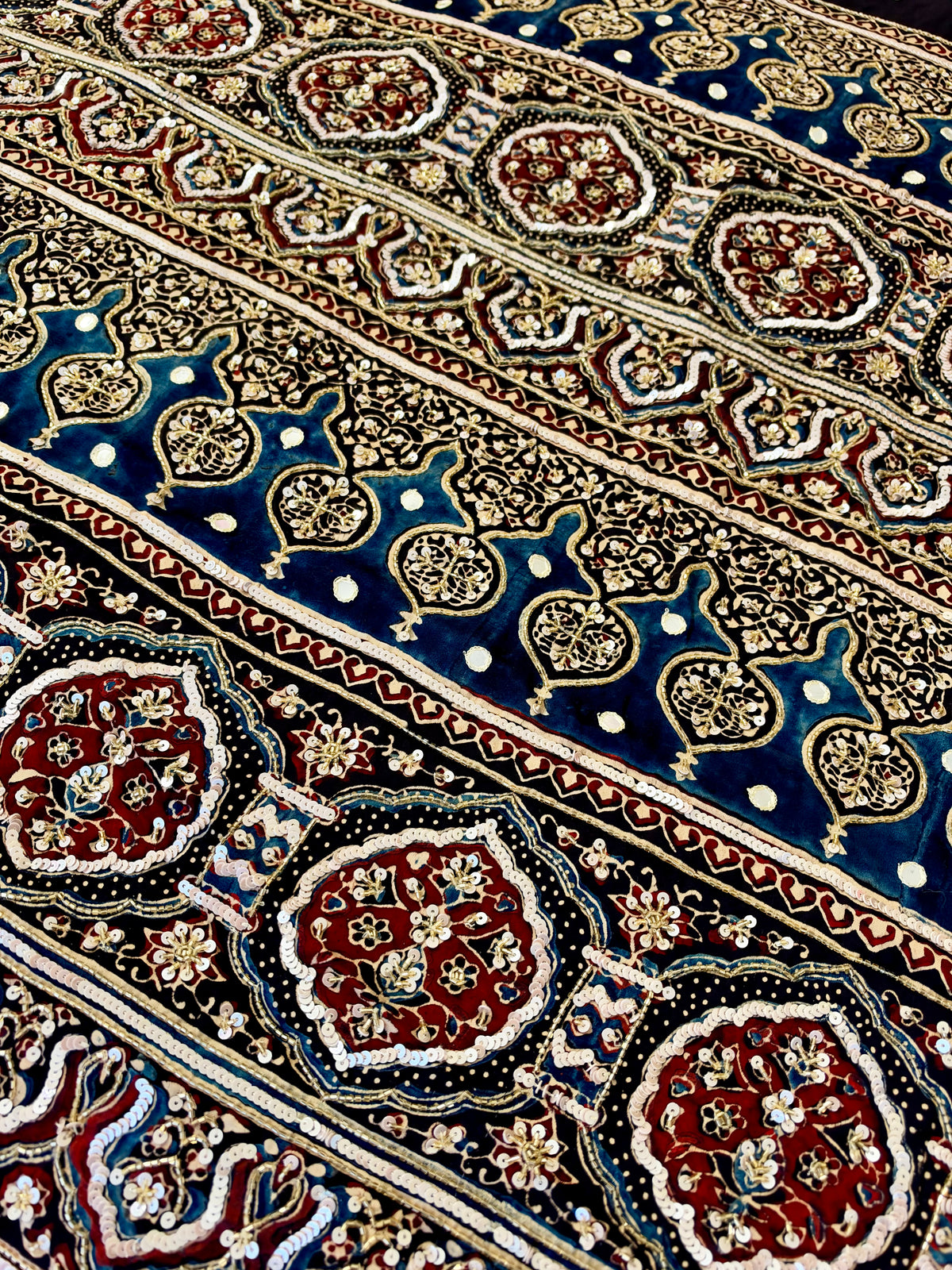 ONYX STARDUST - Pure Modal Ajrakh Hand Embroidered Saree
