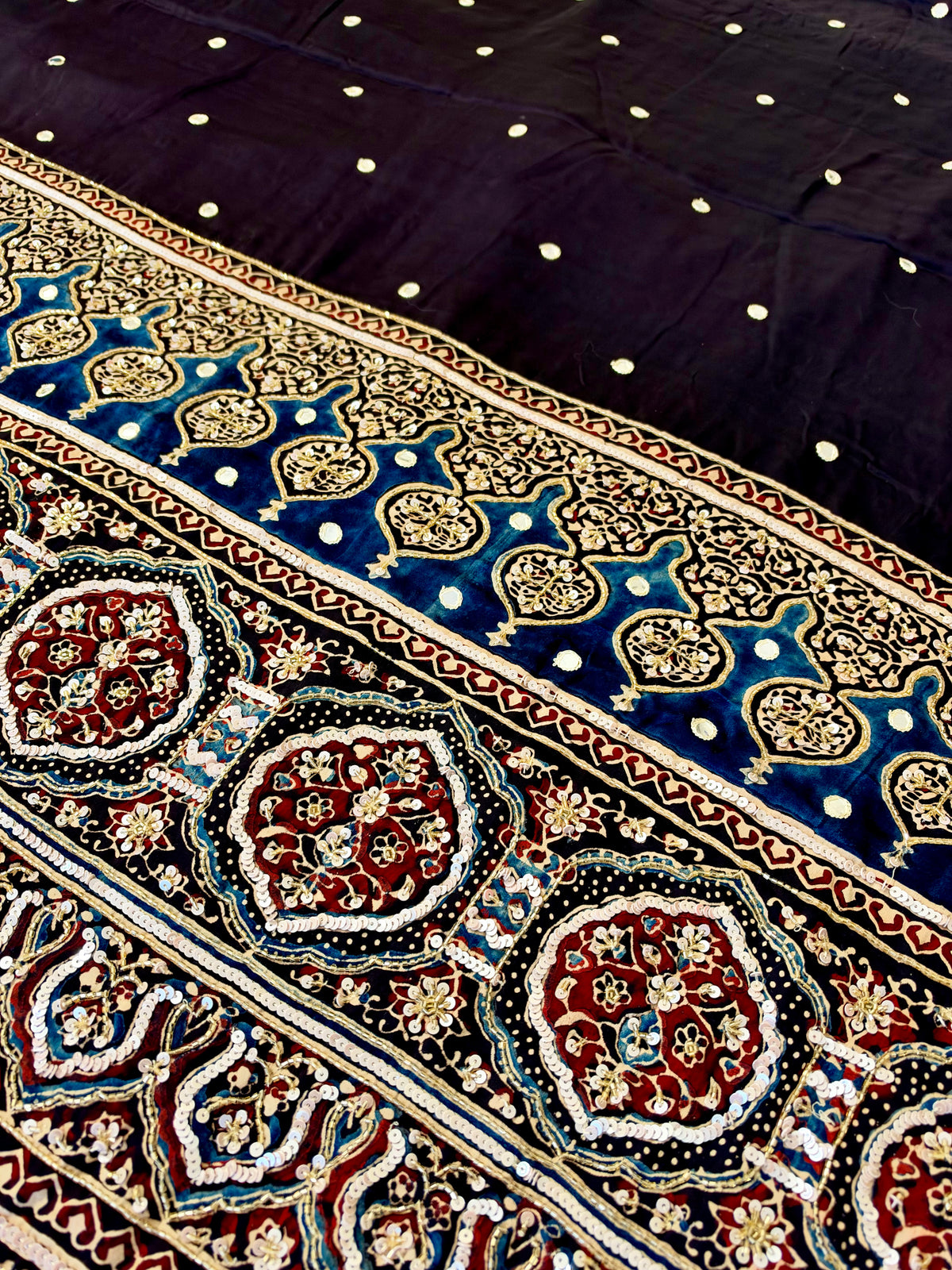 ONYX STARDUST - Pure Modal Ajrakh Hand Embroidered Saree