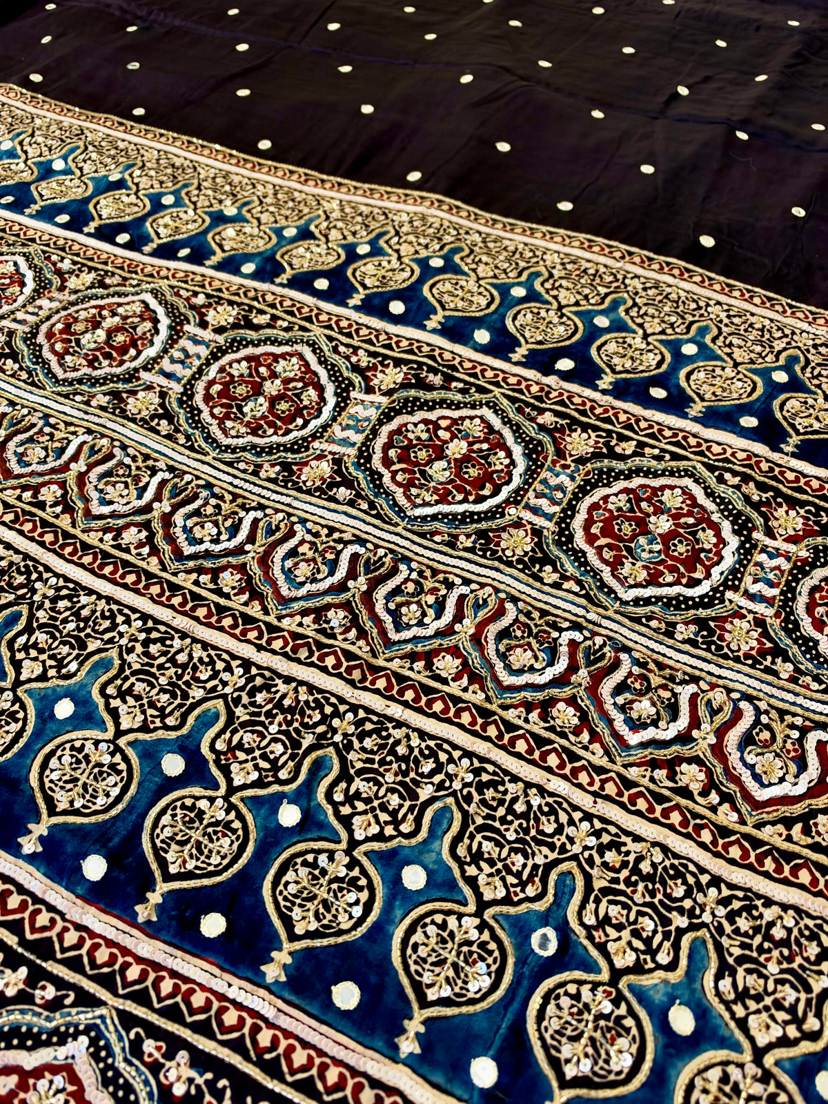 ONYX STARDUST - Pure Modal Ajrakh Hand Embroidered Saree