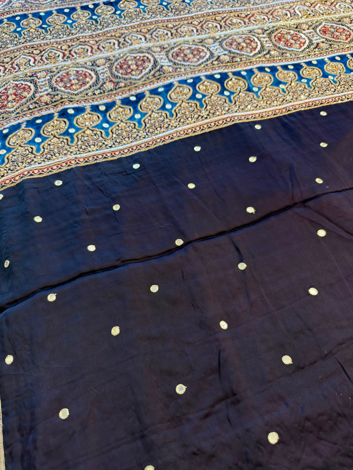 ONYX STARDUST - Pure Modal Ajrakh Hand Embroidered Saree