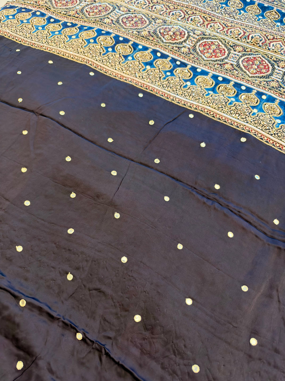ONYX STARDUST - Pure Modal Ajrakh Hand Embroidered Saree