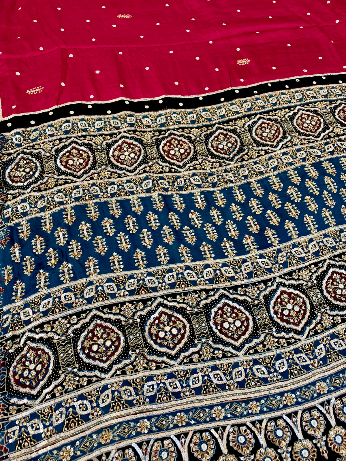 BLUSH BLING - Pure Modal Ajrakh Hand Embroidered Saree