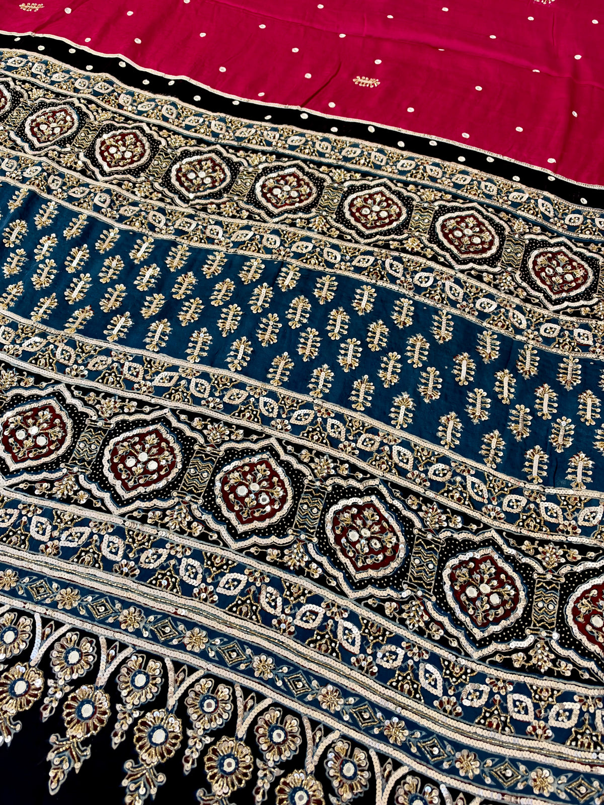 BLUSH BLING - Pure Modal Ajrakh Hand Embroidered Saree