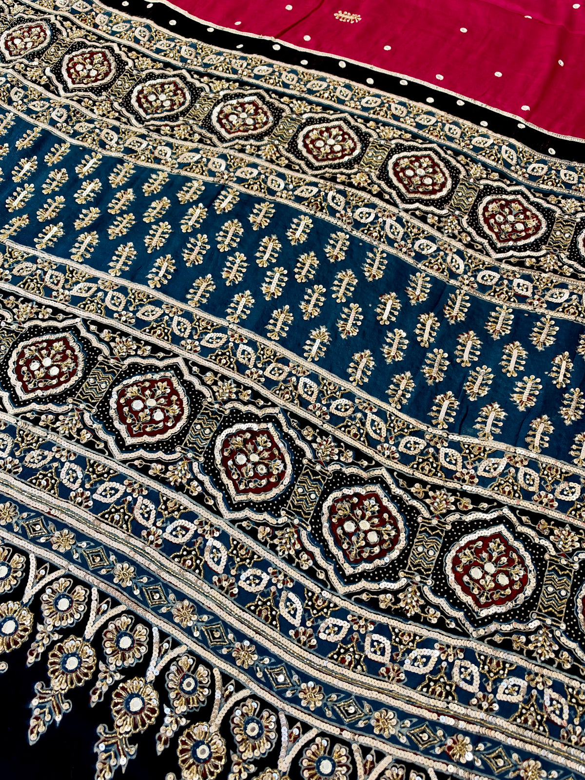 BLUSH BLING - Pure Modal Ajrakh Hand Embroidered Saree
