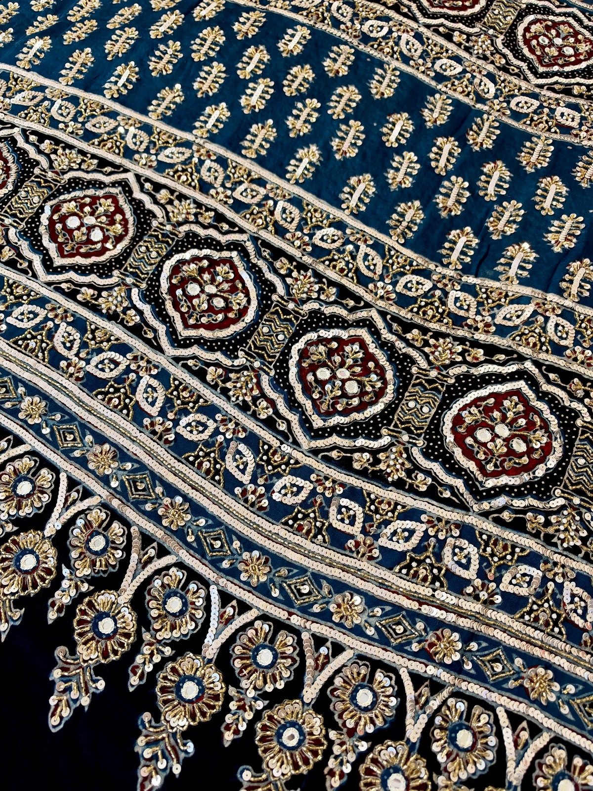 BLUSH BLING - Pure Modal Ajrakh Hand Embroidered Saree