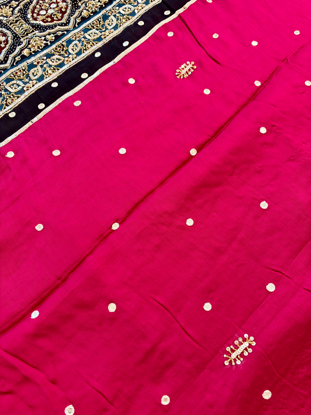 BLUSH BLING - Pure Modal Ajrakh Hand Embroidered Saree
